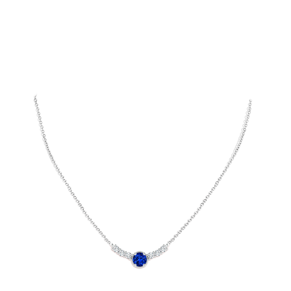 7mm Lab-Grown Vintage Inspired Sapphire and Diamond Curved Bar Pendant in S999 Silver pen