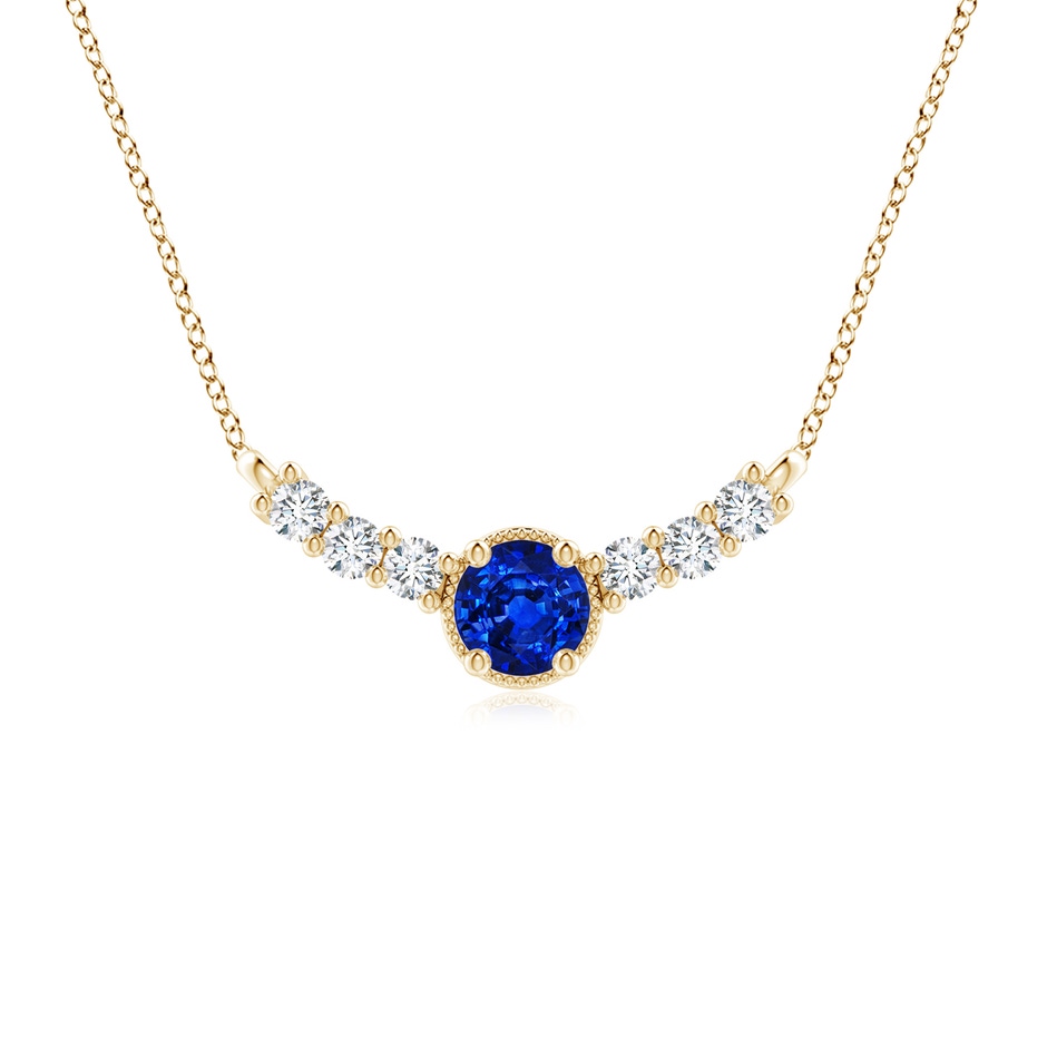 7mm Lab-Grown Vintage Inspired Sapphire and Diamond Curved Bar Pendant in Yellow Gold 