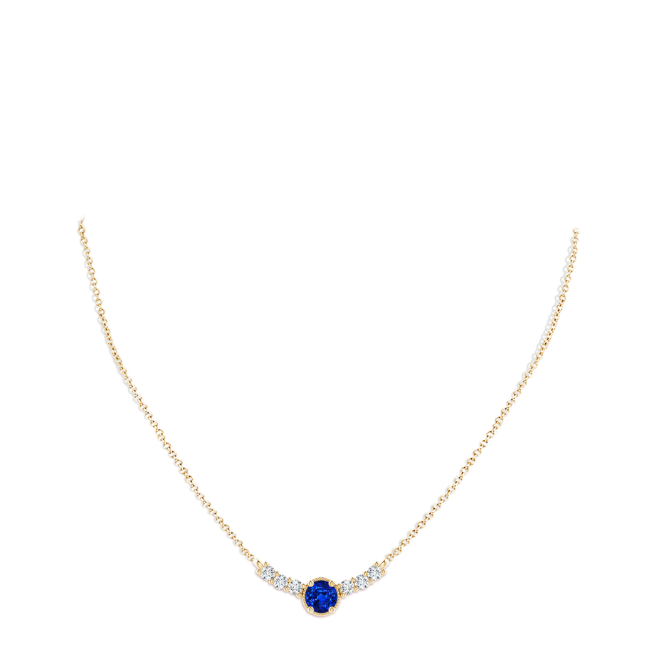 7mm Lab-Grown Vintage Inspired Sapphire and Diamond Curved Bar Pendant in Yellow Gold pen