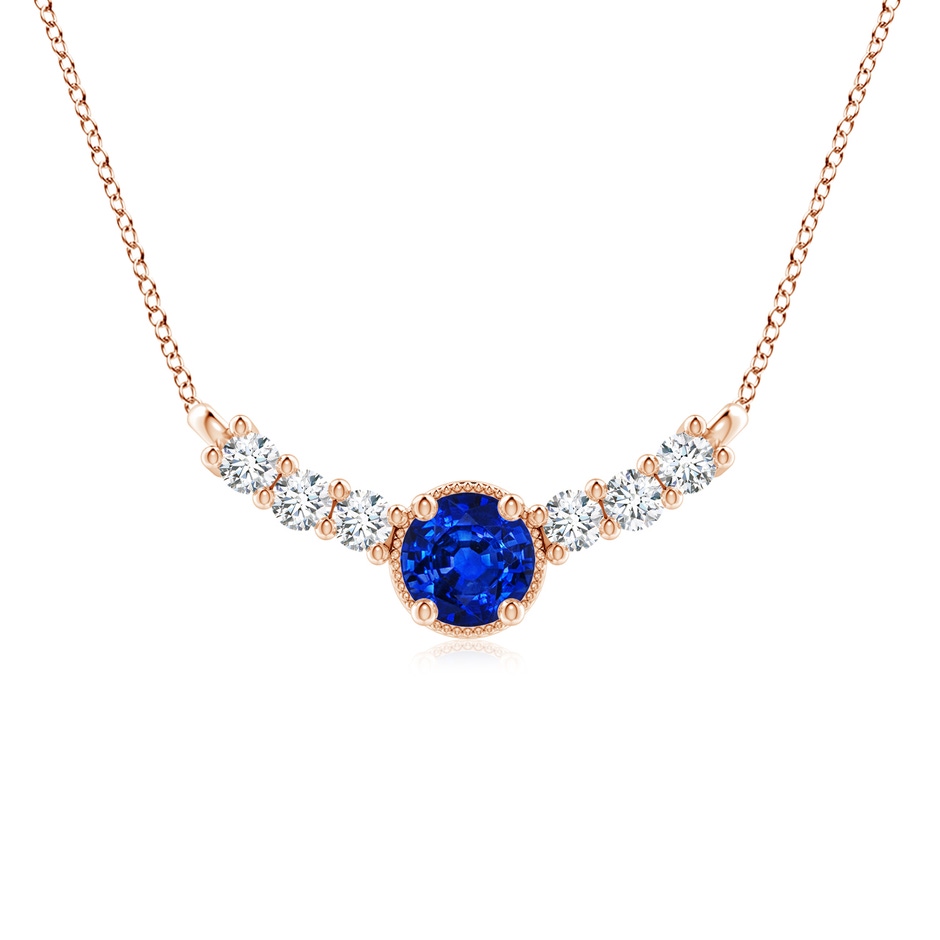 8mm Lab-Grown Vintage Inspired Sapphire and Diamond Curved Bar Pendant in 18K Rose Gold 