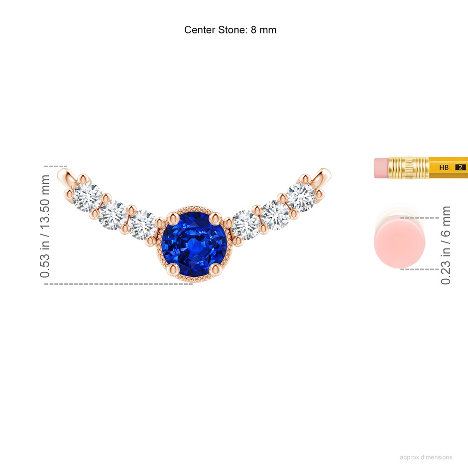 8mm Lab-Grown Vintage Inspired Sapphire and Diamond Curved Bar Pendant in 18K Rose Gold ruler