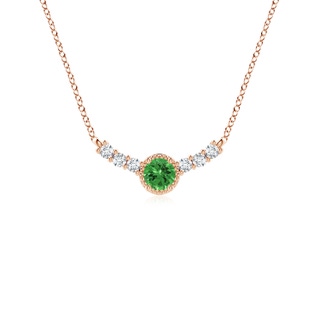 3.5mm AAAA Vintage Inspired Tsavorite and Diamond Curved Bar Pendant in 9K Rose Gold