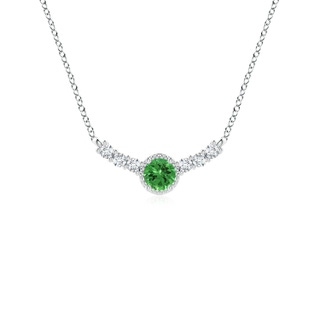 3.5mm AAAA Vintage Inspired Tsavorite and Diamond Curved Bar Pendant in P950 Platinum