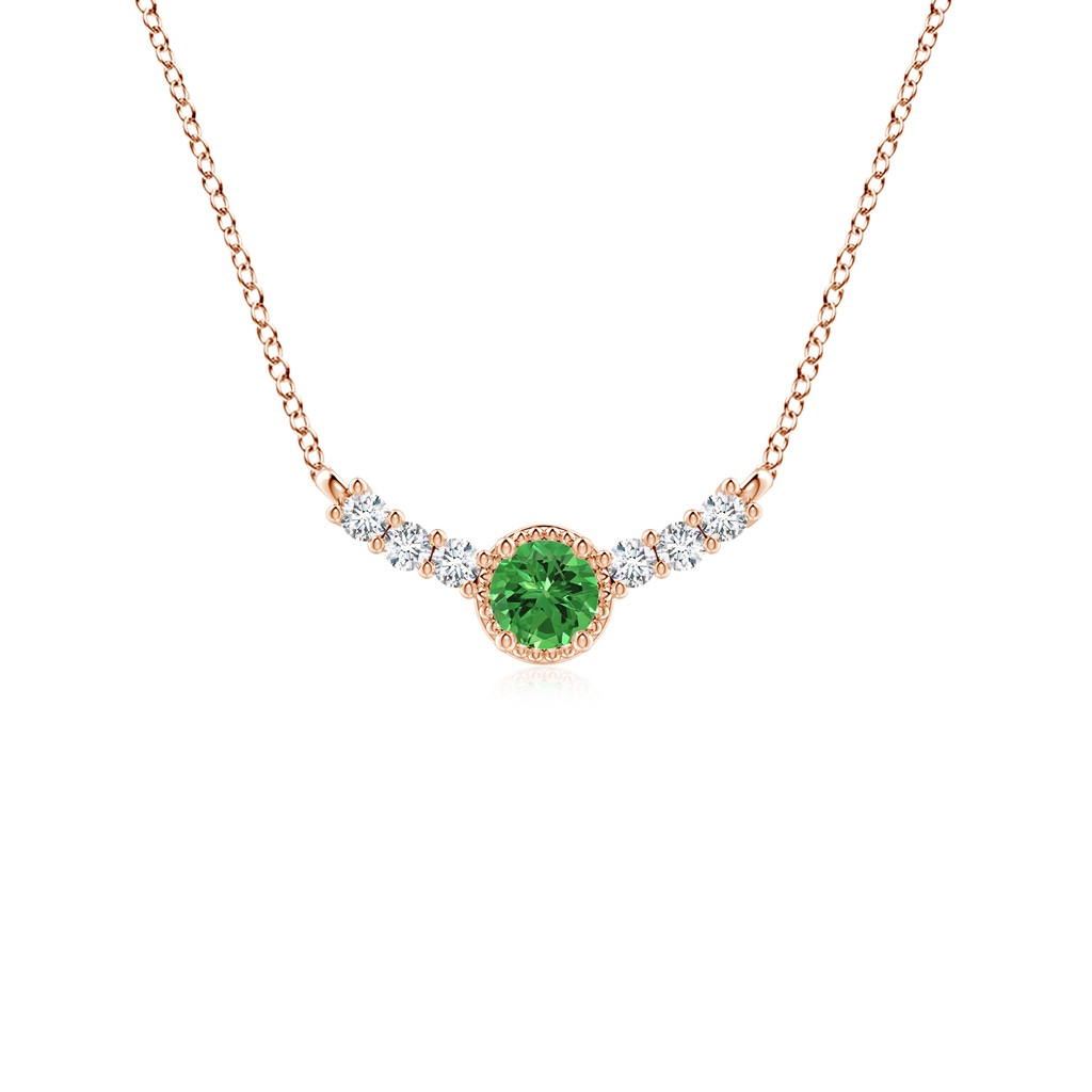 3.5mm AAAA Vintage Inspired Tsavorite and Diamond Curved Bar Pendant in Rose Gold