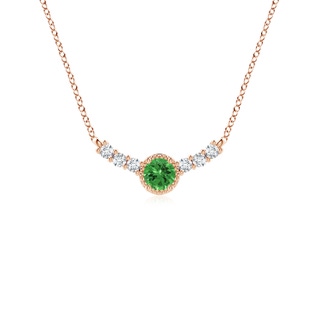 3.5mm AAAA Vintage Inspired Tsavorite and Diamond Curved Bar Pendant in Rose Gold