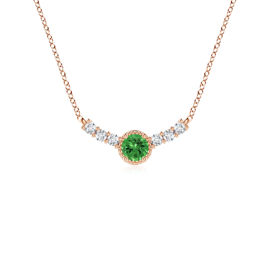 3.5mm AAAA Vintage Inspired Tsavorite and Diamond Curved Bar Pendant in Rose Gold 
