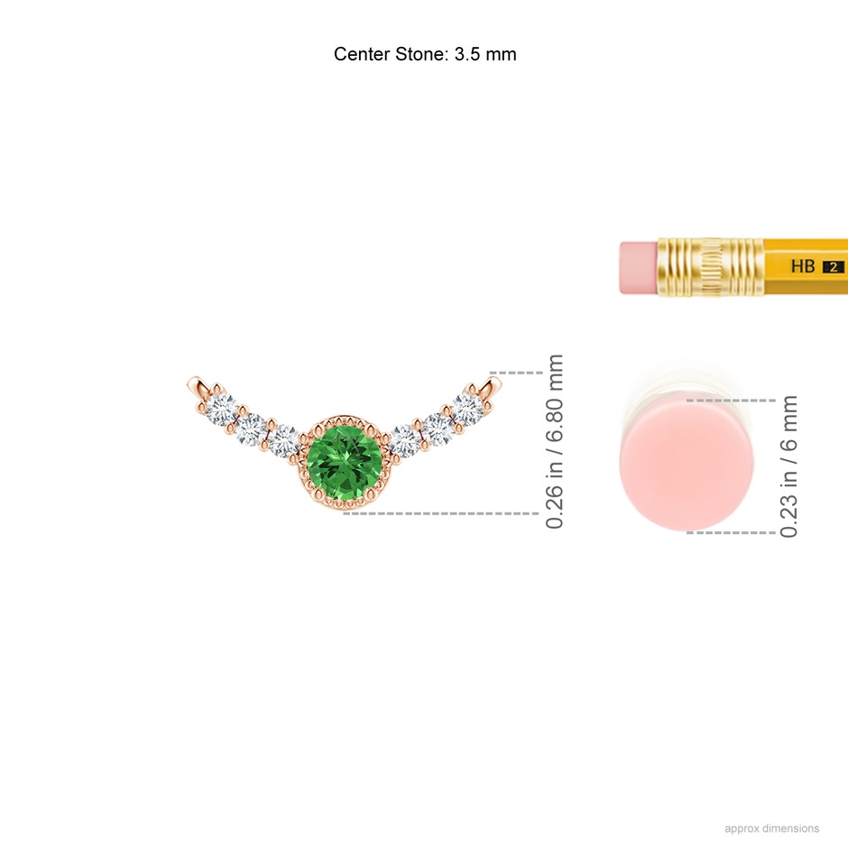 3.5mm AAAA Vintage Inspired Tsavorite and Diamond Curved Bar Pendant in Rose Gold ruler