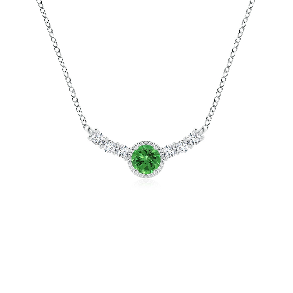 3.5mm AAAA Vintage Inspired Tsavorite and Diamond Curved Bar Pendant in S999 Silver 