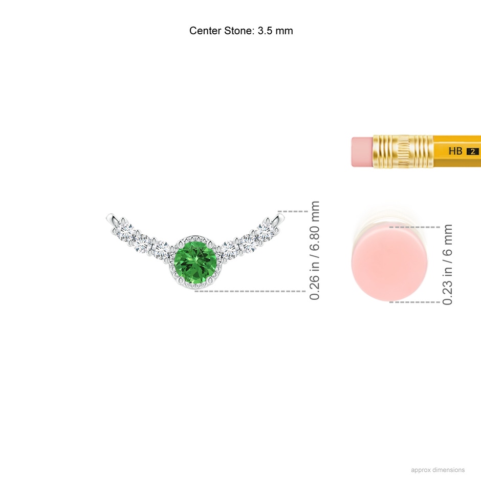 3.5mm AAAA Vintage Inspired Tsavorite and Diamond Curved Bar Pendant in S999 Silver ruler
