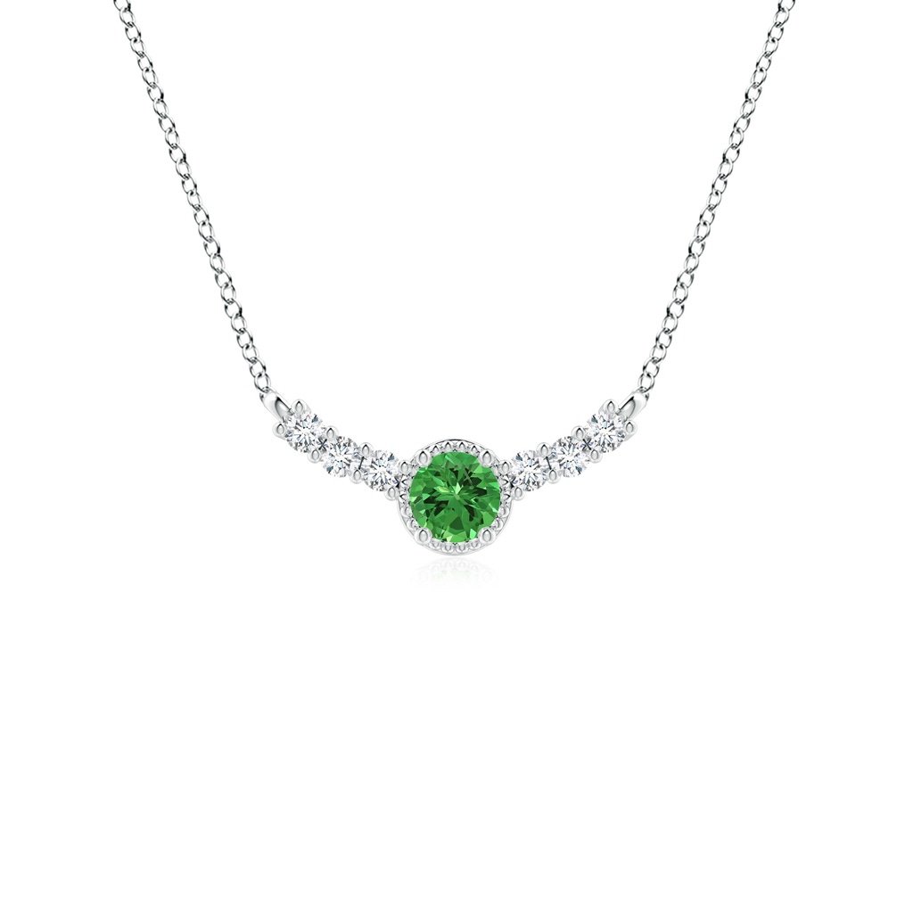 3.5mm AAAA Vintage Inspired Tsavorite and Diamond Curved Bar Pendant in White Gold