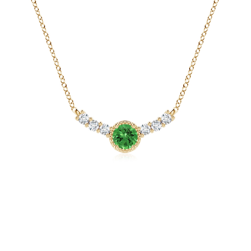 3.5mm AAAA Vintage Inspired Tsavorite and Diamond Curved Bar Pendant in Yellow Gold