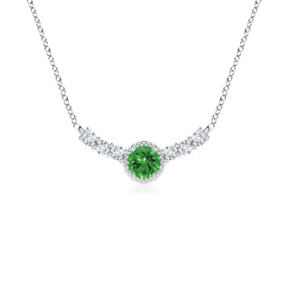 4mm AAAA Vintage Inspired Tsavorite and Diamond Curved Bar Pendant in P950 Platinum