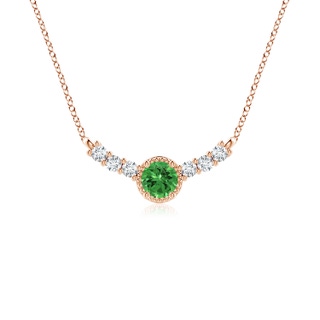 4mm AAAA Vintage Inspired Tsavorite and Diamond Curved Bar Pendant in Rose Gold