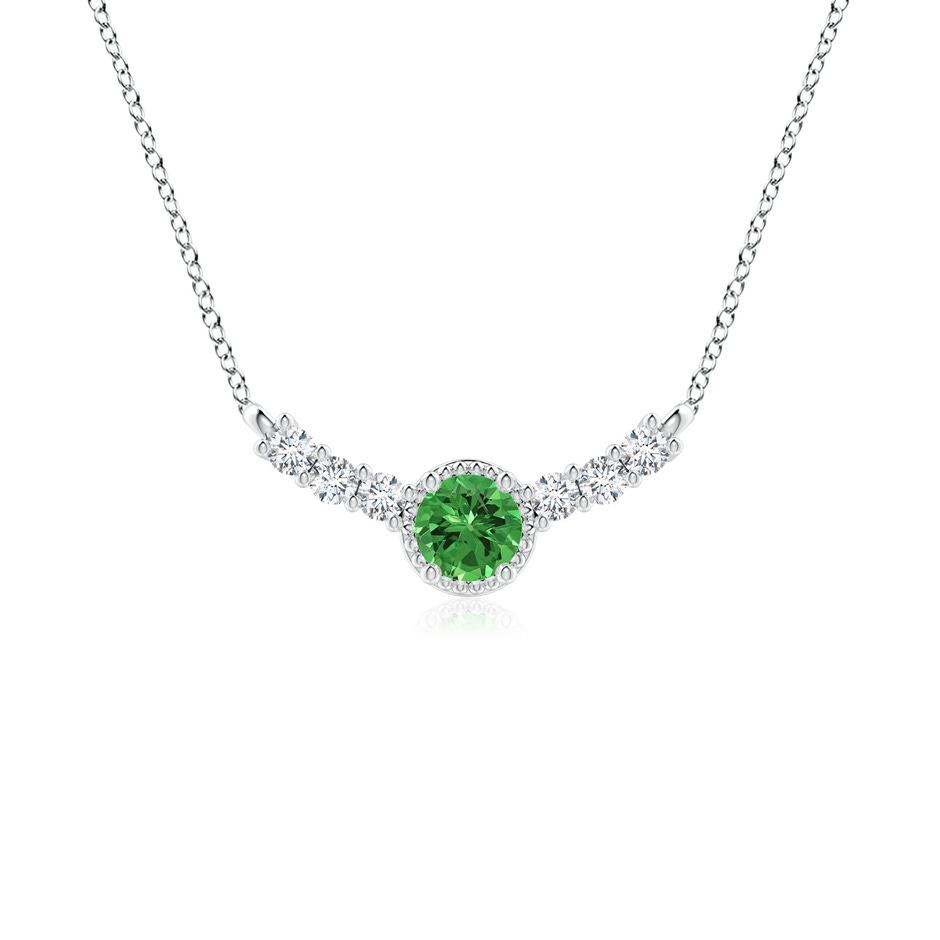 4mm AAAA Vintage Inspired Tsavorite and Diamond Curved Bar Pendant in White Gold 