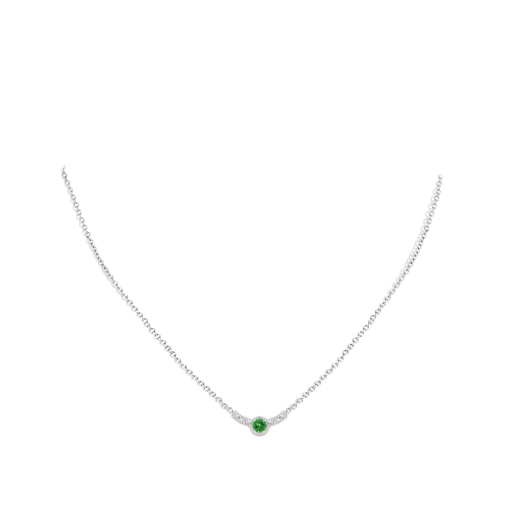 4mm AAAA Vintage Inspired Tsavorite and Diamond Curved Bar Pendant in White Gold Body-Neck