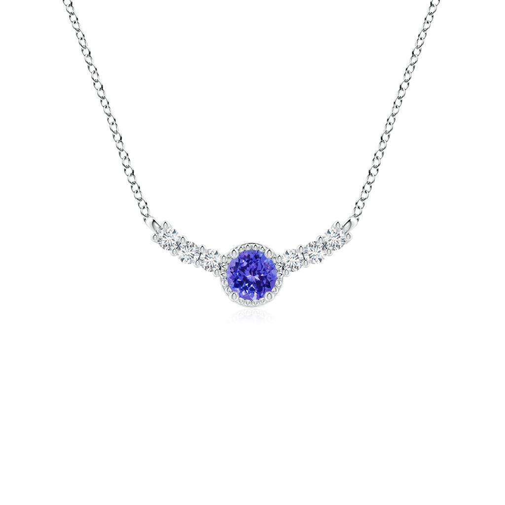 3.5mm AAAA Vintage Inspired Tanzanite and Diamond Curved Bar Pendant in S999 Silver
