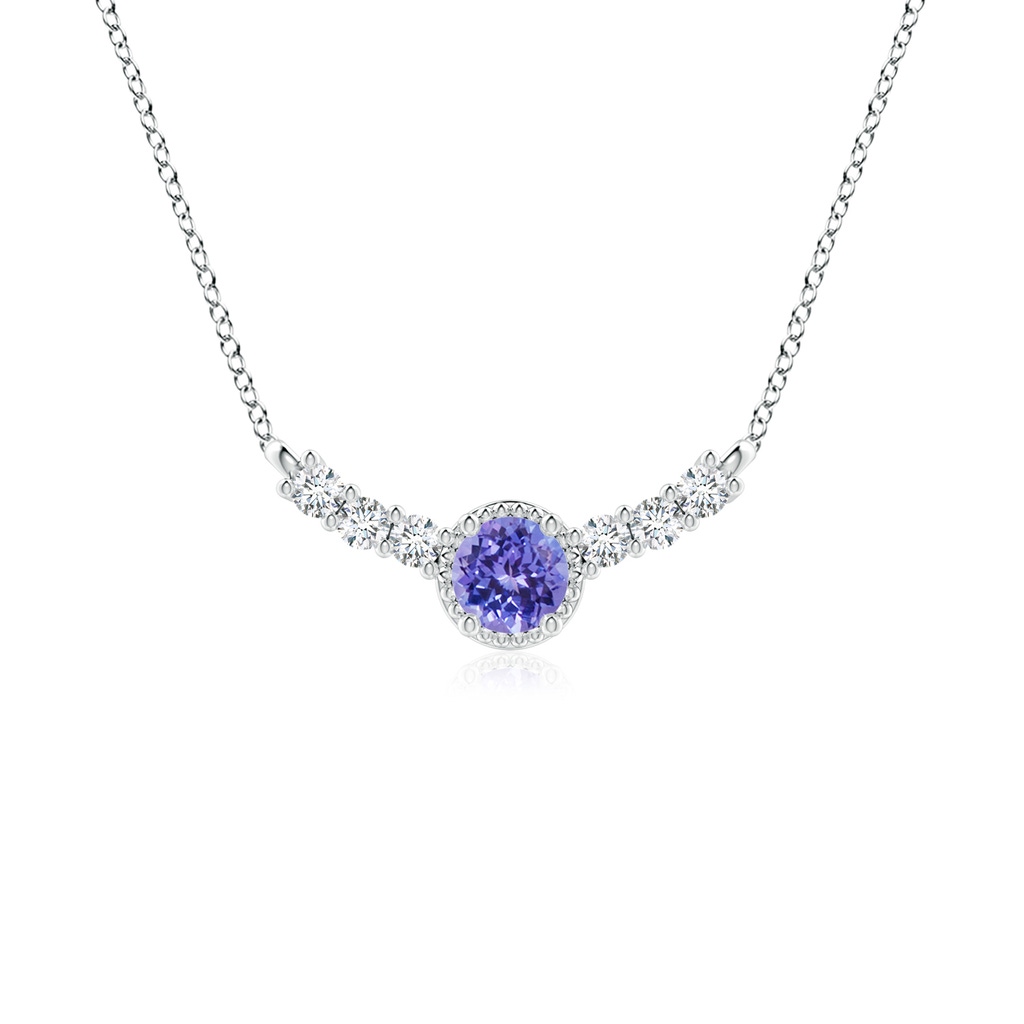 4mm AAA Vintage Inspired Tanzanite and Diamond Curved Bar Pendant in White Gold