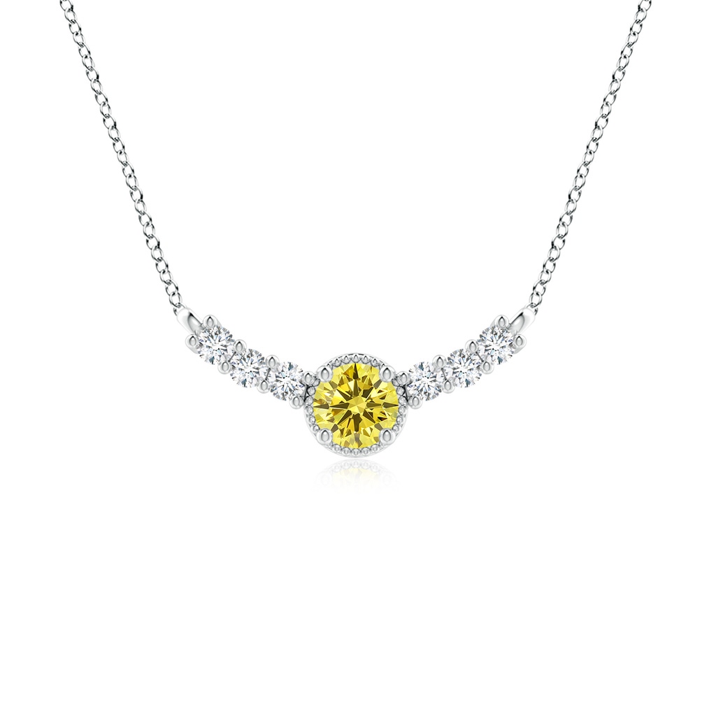 5.1mm AAAA Vintage Inspired Fancy Intense Yellow and White Diamond Curved Bar Pendant in P950 Platinum