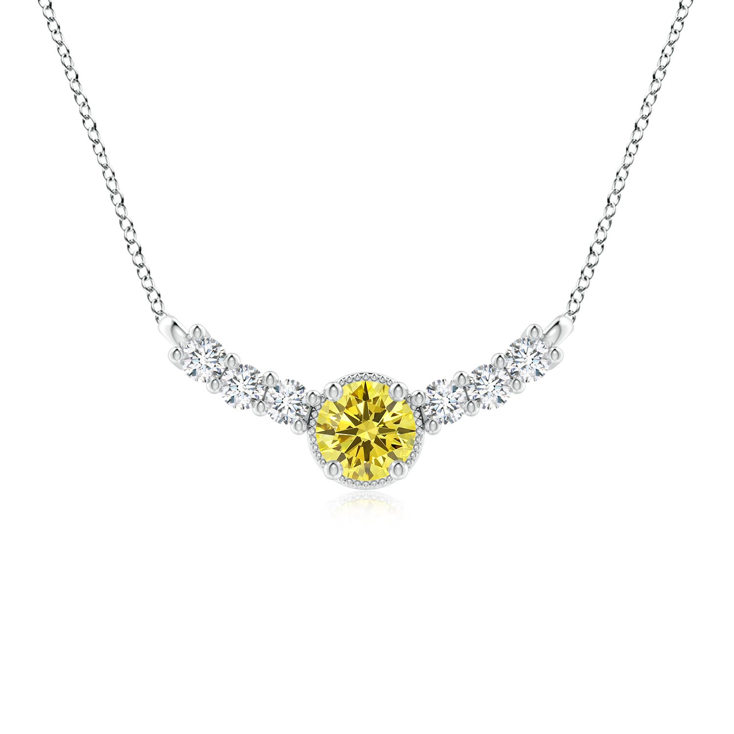 Angara 2.55 CTW Vintage Inspired Fancy Intense Yellow and White Diamond Curved Bar Pendant in 18K White Gold