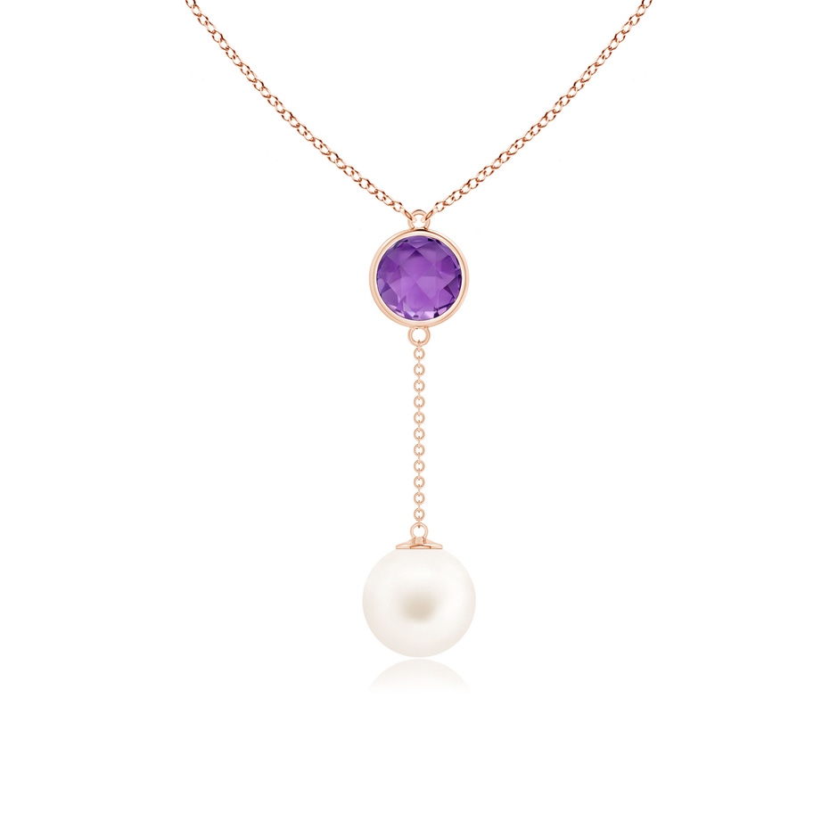 10mm AA Freshwater Pearl & Amethyst Lariat Necklace in Rose Gold 