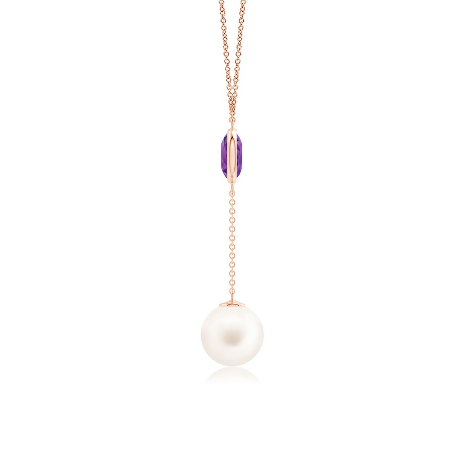 10mm AA Freshwater Pearl & Amethyst Lariat Necklace in Rose Gold side 1