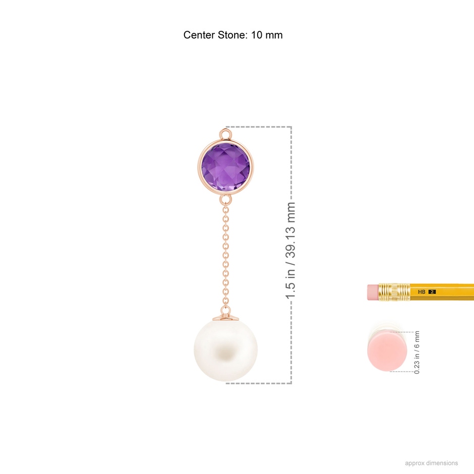 10mm AA Freshwater Pearl & Amethyst Lariat Necklace in Rose Gold ruler