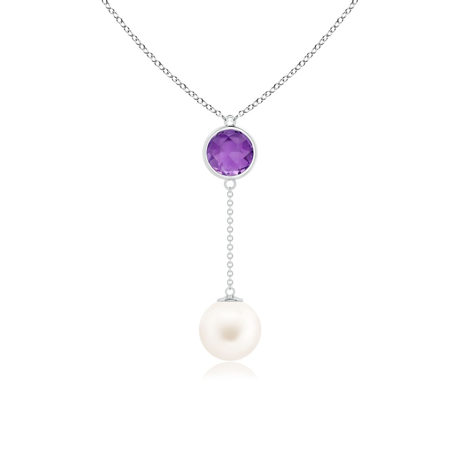 10mm AA Freshwater Pearl & Amethyst Lariat Necklace in White Gold 