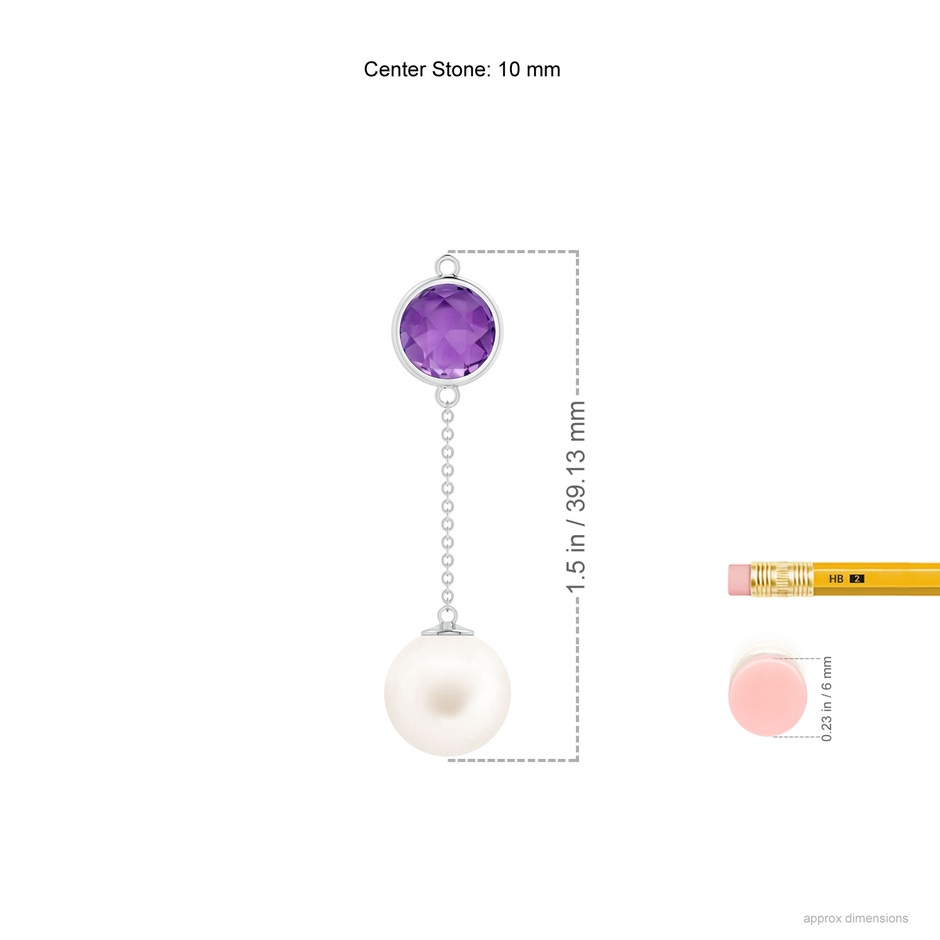 10mm AA Freshwater Pearl & Amethyst Lariat Necklace in White Gold ruler