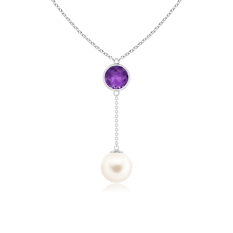 10mm AAA Freshwater Pearl & Amethyst Lariat Necklace in White Gold 