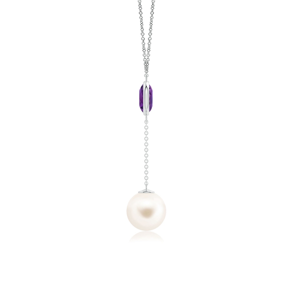 10mm AAA Freshwater Pearl & Amethyst Lariat Necklace in White Gold side 1