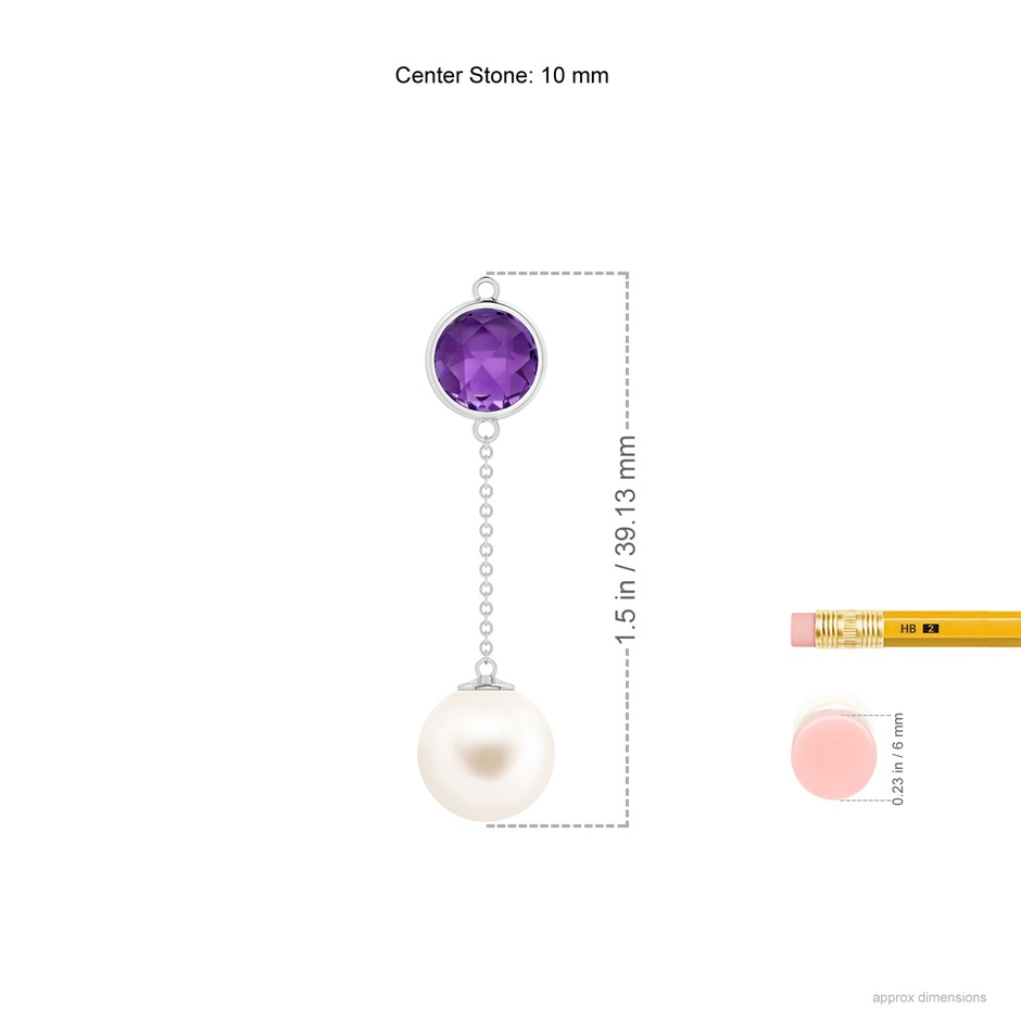 10mm AAA Freshwater Pearl & Amethyst Lariat Necklace in White Gold ruler