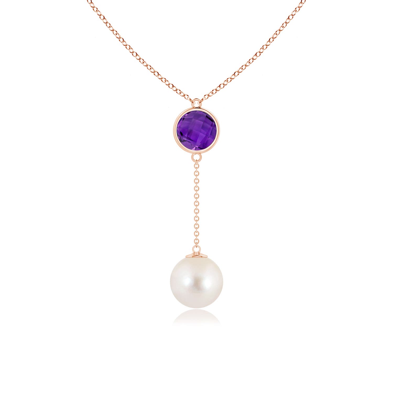 Angara 10 MM Freshwater Pearl & Amethyst Lariat Necklace in 14K Rose Gold