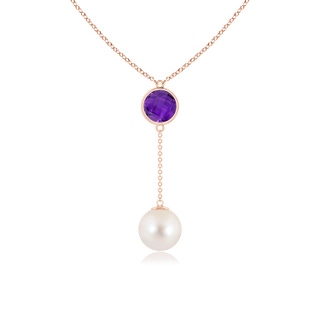 10mm AAAA Freshwater Pearl & Amethyst Lariat Necklace in Rose Gold