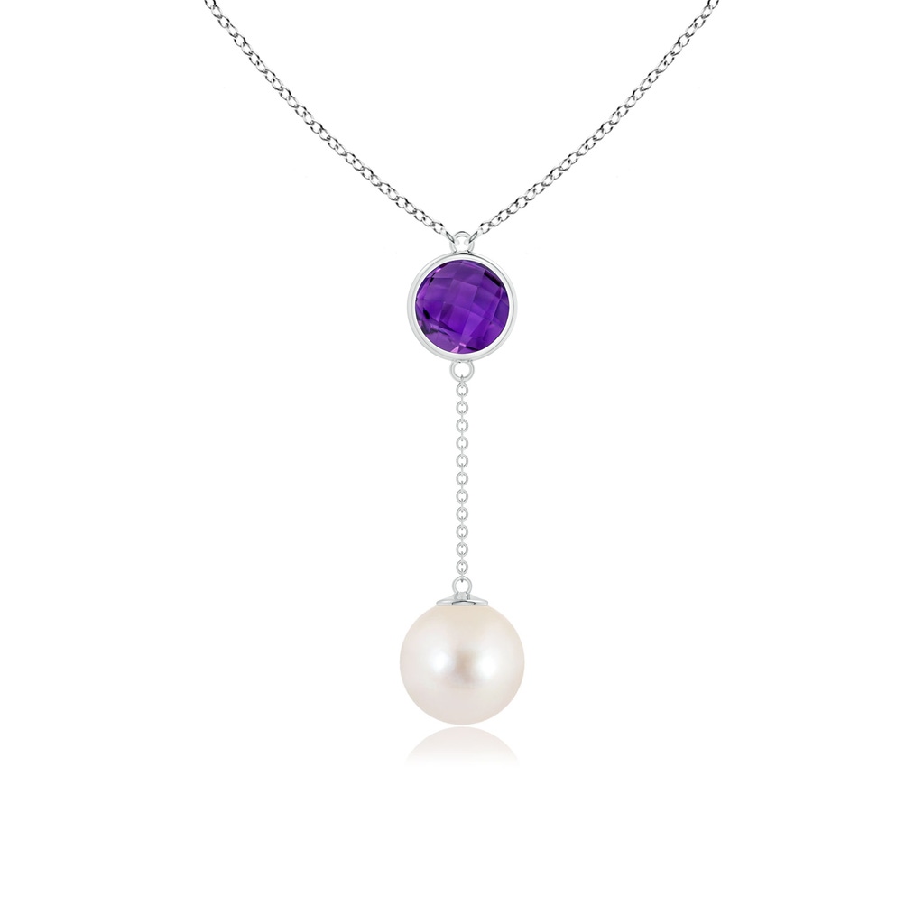 10mm AAAA Freshwater Pearl & Amethyst Lariat Necklace in White Gold