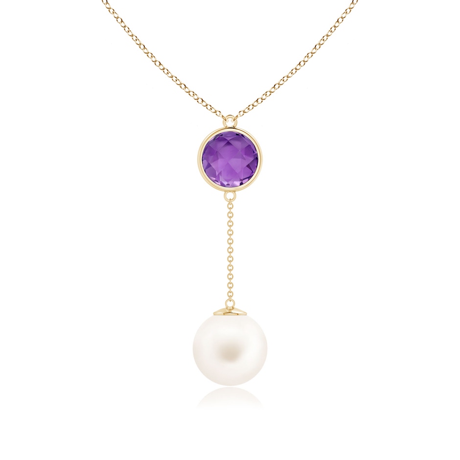 12mm AA Freshwater Pearl & Amethyst Lariat Necklace in Yellow Gold 