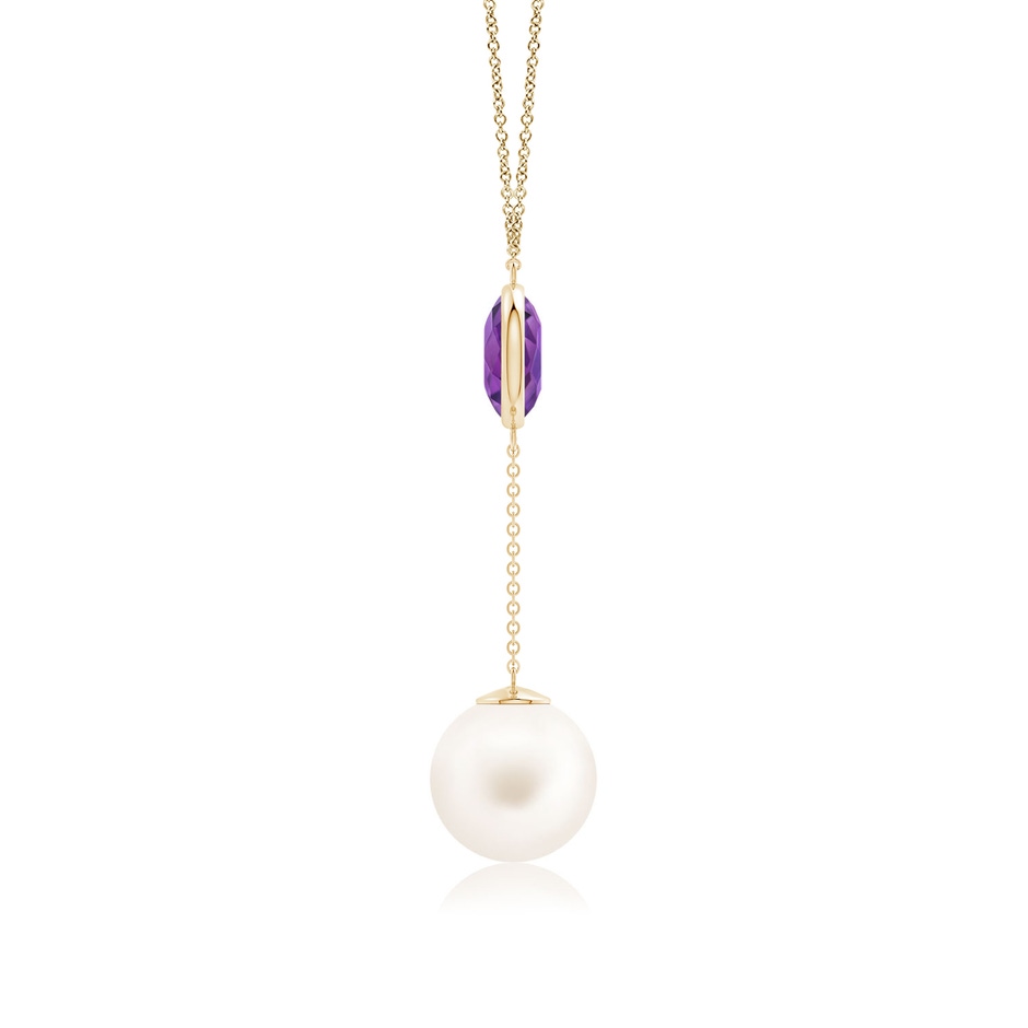 12mm AA Freshwater Pearl & Amethyst Lariat Necklace in Yellow Gold side 1