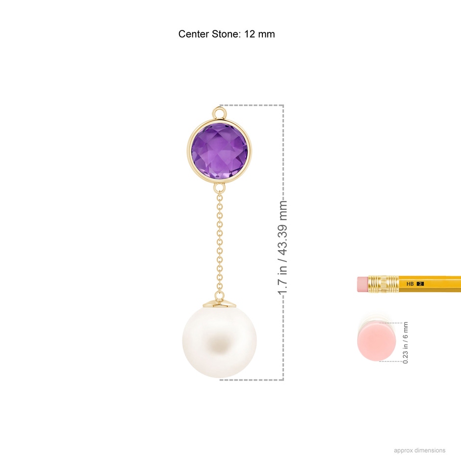 12mm AA Freshwater Pearl & Amethyst Lariat Necklace in Yellow Gold ruler