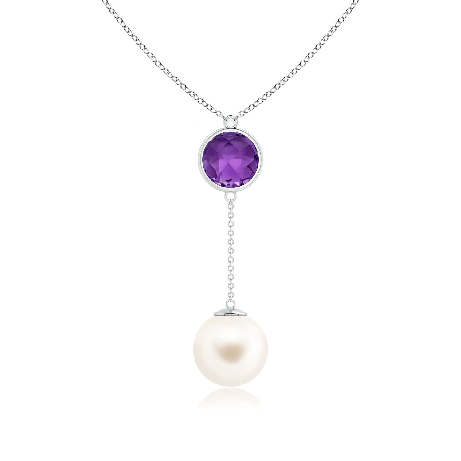 12mm AAA Freshwater Pearl & Amethyst Lariat Necklace in White Gold