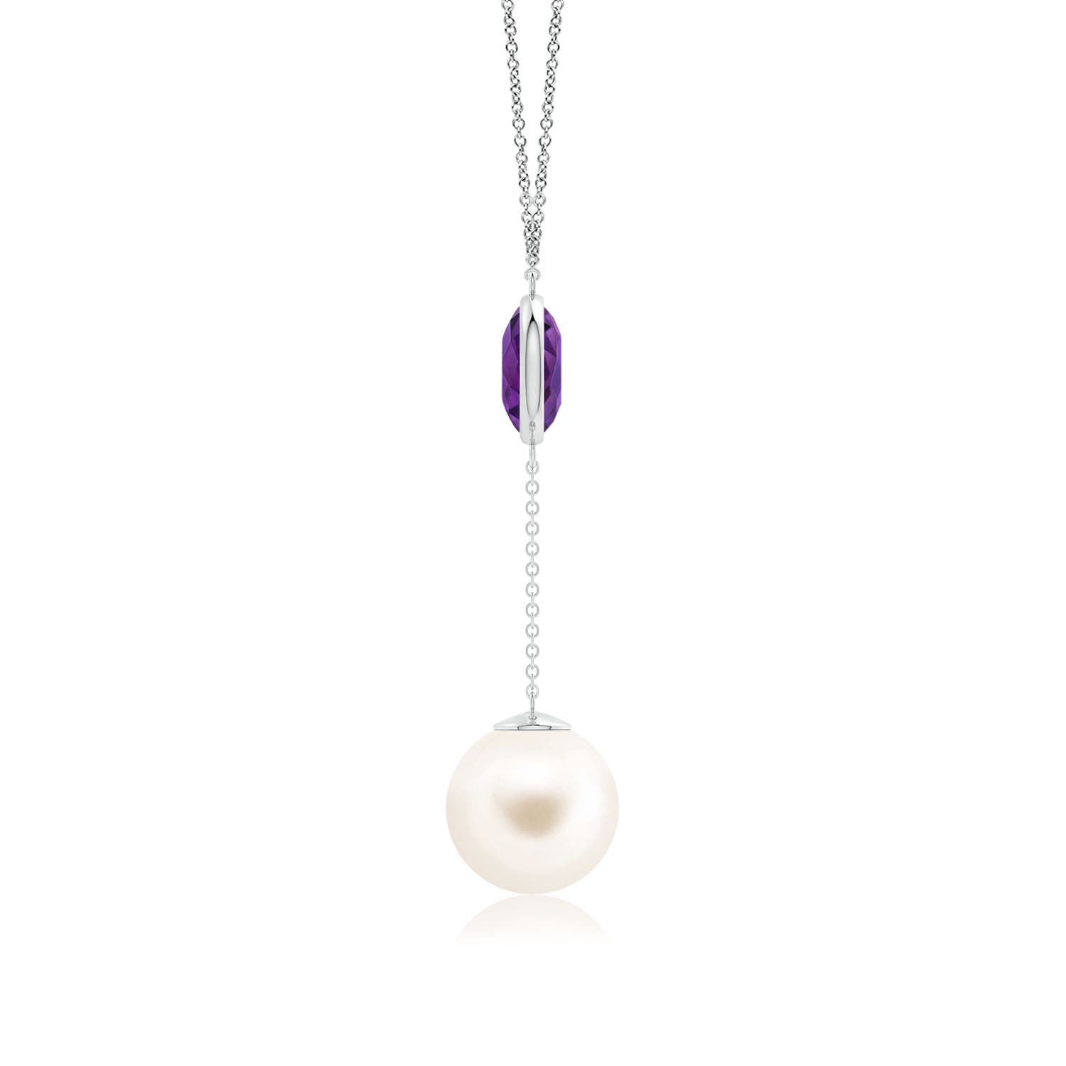 12mm AAA Freshwater Pearl & Amethyst Lariat Necklace in White Gold