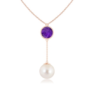 12mm AAAA Freshwater Pearl & Amethyst Lariat Necklace in Rose Gold