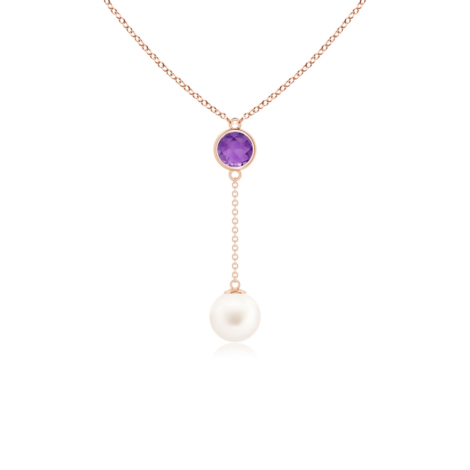 8mm AA Freshwater Pearl & Amethyst Lariat Necklace in Rose Gold 