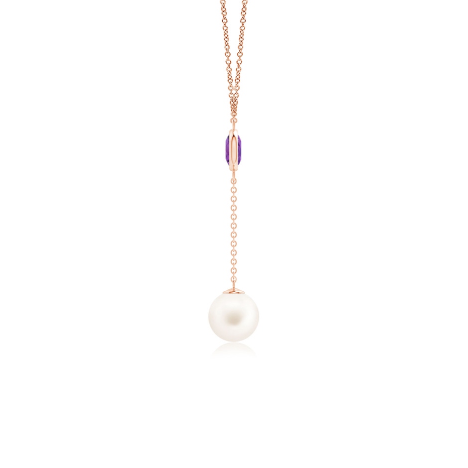 8mm AA Freshwater Pearl & Amethyst Lariat Necklace in Rose Gold side 1