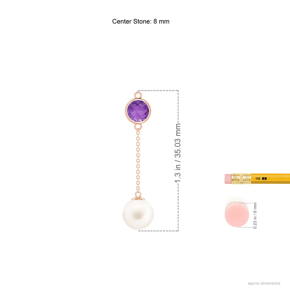 8mm AA Freshwater Pearl & Amethyst Lariat Necklace in Rose Gold ruler