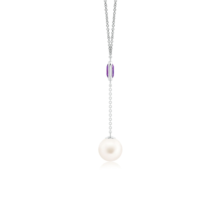 8mm AA Freshwater Pearl & Amethyst Lariat Necklace in White Gold side 1