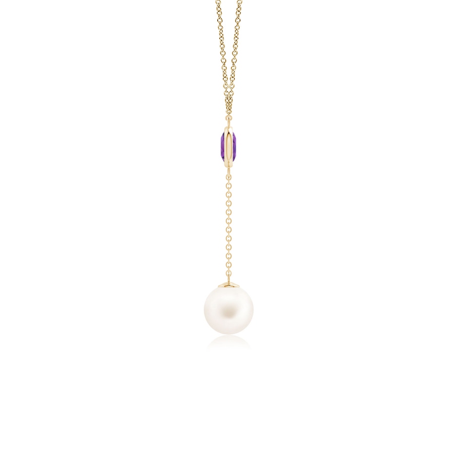 8mm AA Freshwater Pearl & Amethyst Lariat Necklace in Yellow Gold side 1