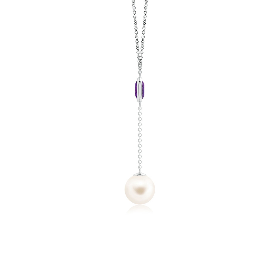 8mm AAA Freshwater Pearl & Amethyst Lariat Necklace in White Gold side 1