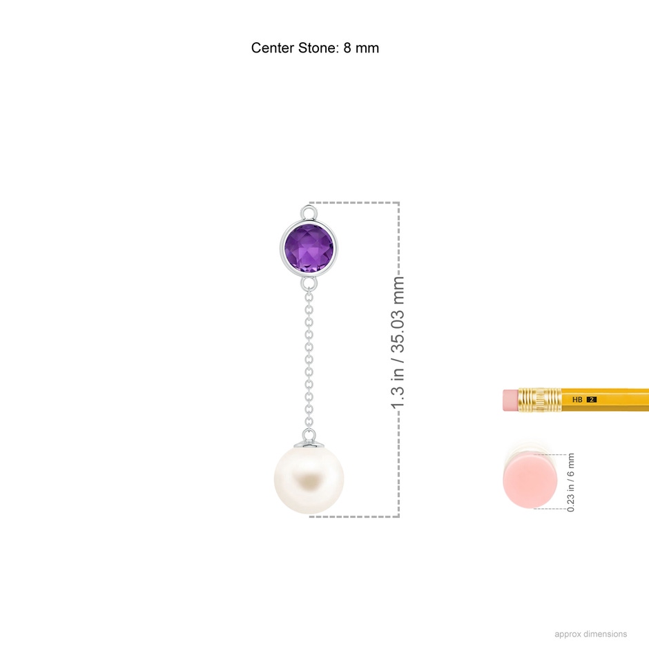 8mm AAA Freshwater Pearl & Amethyst Lariat Necklace in White Gold ruler