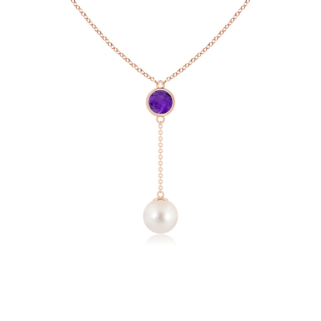 8mm AAAA Freshwater Pearl & Amethyst Lariat Necklace in Rose Gold 