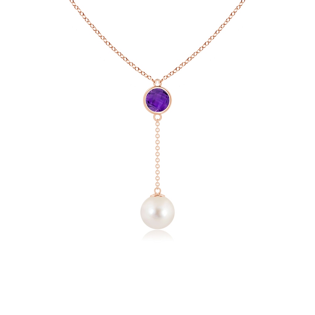 8mm AAAA Freshwater Pearl & Amethyst Lariat Necklace in Rose Gold