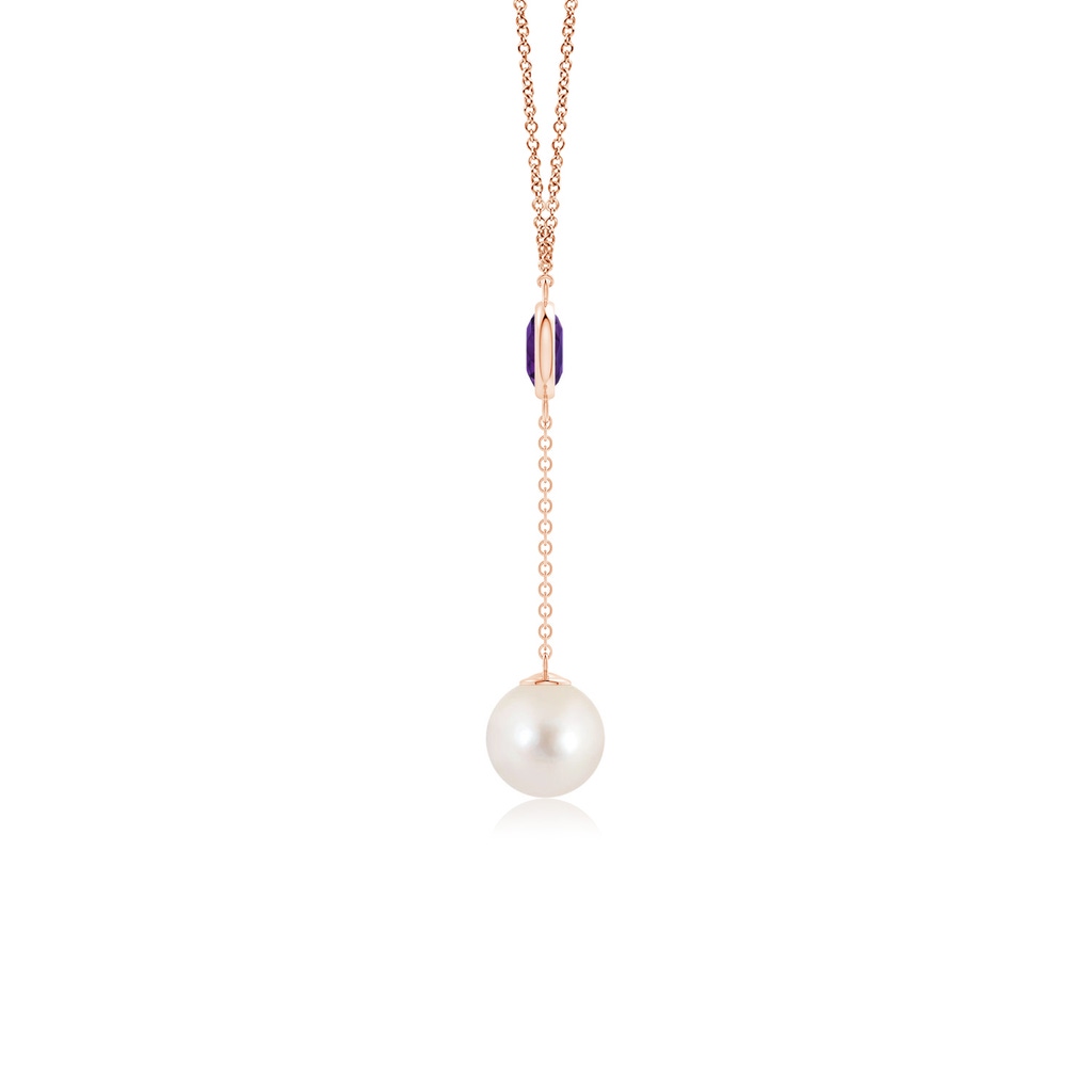 8mm AAAA Freshwater Pearl & Amethyst Lariat Necklace in Rose Gold Side 1